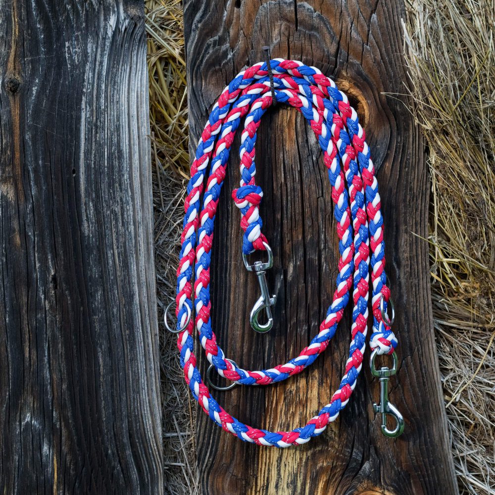 Reflektierende Paracord Hundeleine Union Jack in Weiß Blau Rot mit 8-fach Geflecht, Standard oder verstellbar