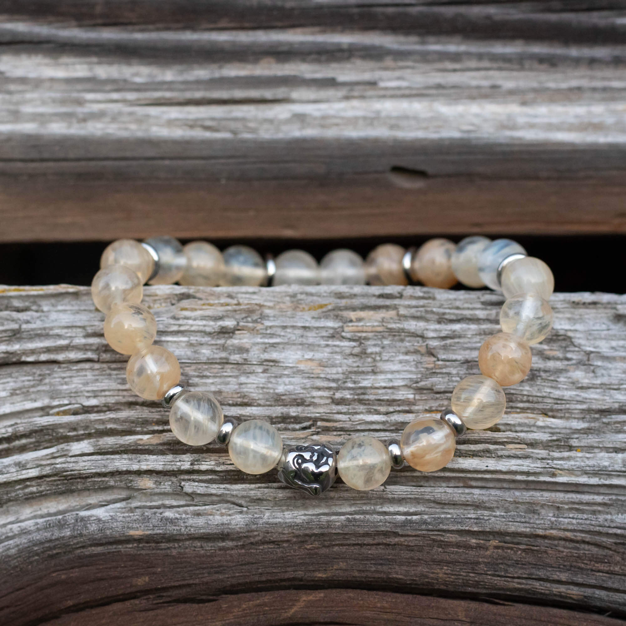 Citrin-Armband mit Edelstahl-Zwischenperlen und einer ‚Lachender Mönch‘