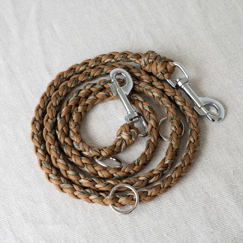 Paracord Hundeleine 8-fach in Braun Grün, standard oder verstellbar mit robustem Griff