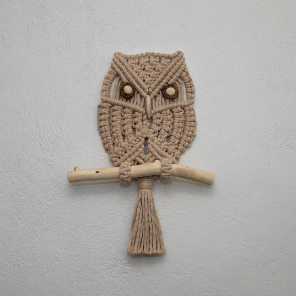 beige macrame wall hanging owl