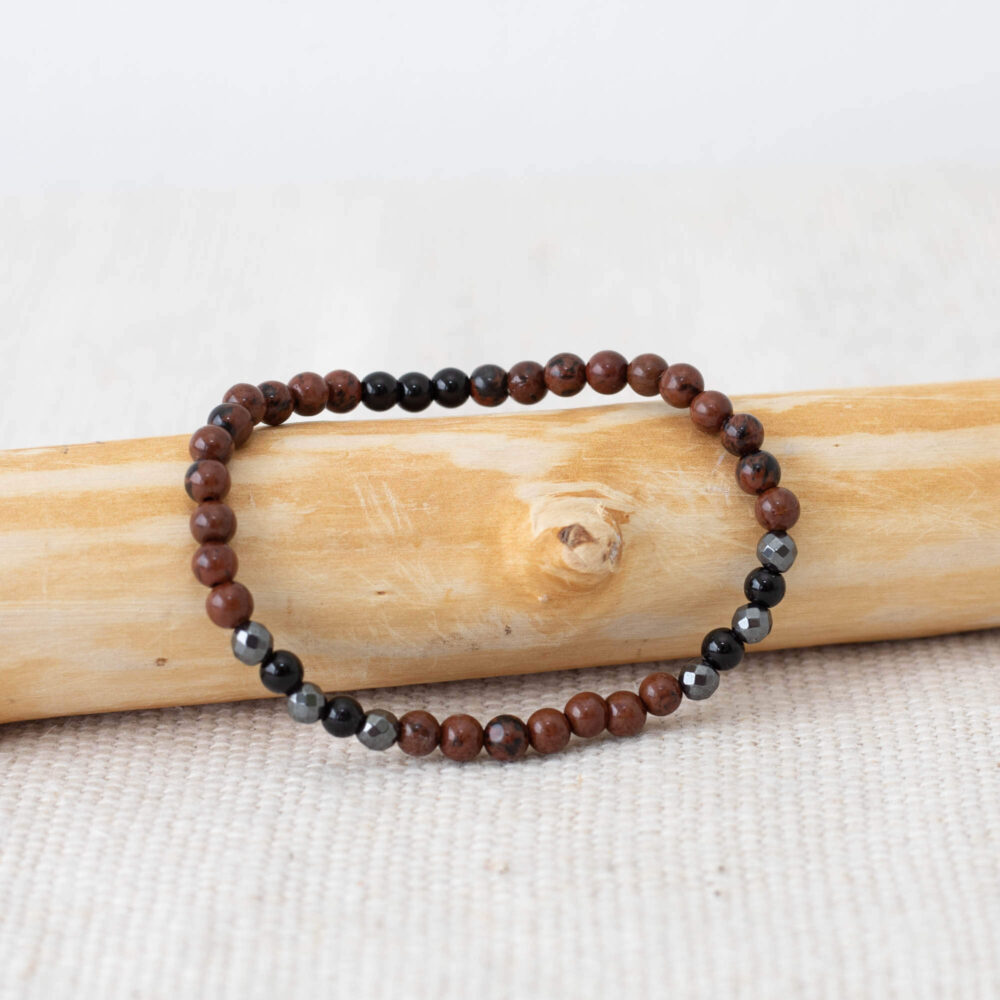 Minimalistisches Armband aus Mahagoni-Obsidian, Schwarzem Achat und Hämatit